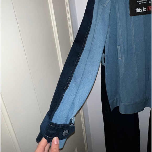 Berlin Designer Coat corduroy in the front denim in the back trench. KONK2020BFW - Picture 2 of 4